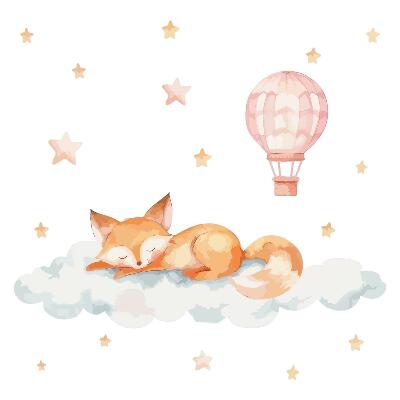 Stickere perete copii 80x125 O vulpe pe un nor cu stele și un balon în acuarelă