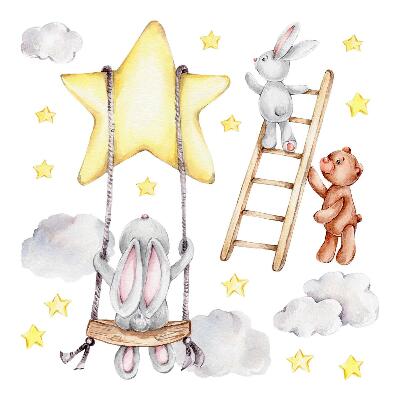 Stickere perete copii 80x123 Aventuri cu iepurași în nuanțe pastelate