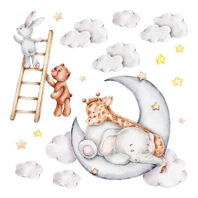 Stickere perete copii 80x109 Acuarele lunare cu animale și nori
