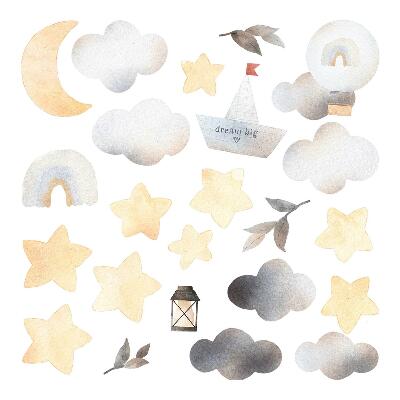 Stickere perete copii 80x95 Elemente de cer în acuarelă în nuanțe pastelate