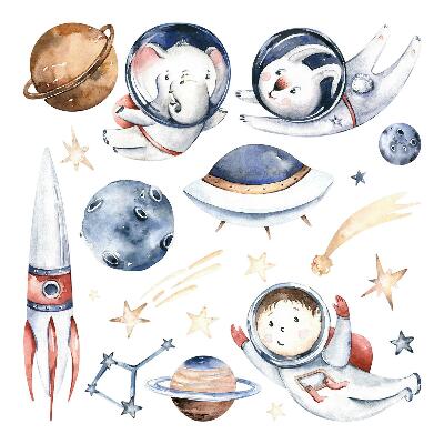 Stickere perete copii 80x137 Acuarelă pastelată cu mici astronauți