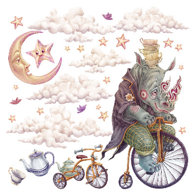 Stickere perete copii 80x102 Tărâmul animalelor într-un stil delicat, de desene animate