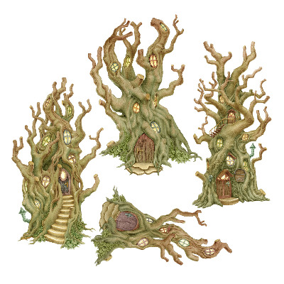 Stickere perete copii 80x225 Căsuțe magice în copaci sub formă de desen pastelat