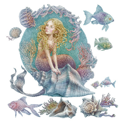 Stickere perete copii 80x71 Scoici de pește într-un stil de desen de basm