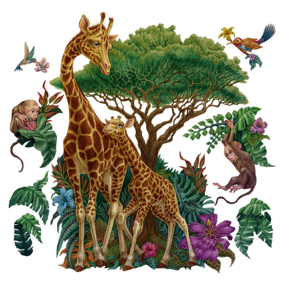 Stickere camera copiilor 60x90 Un desen cu animale și plante de safari