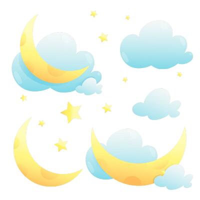 Stickere camera copiilor 60x96 Nori de lună cu stele sclipitoare