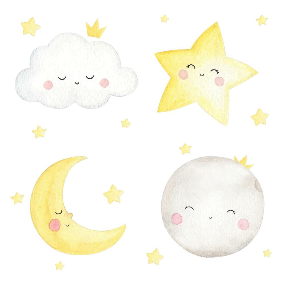 Stickere camera copiilor 60x109 Cer în acuarelă cu lună și stele