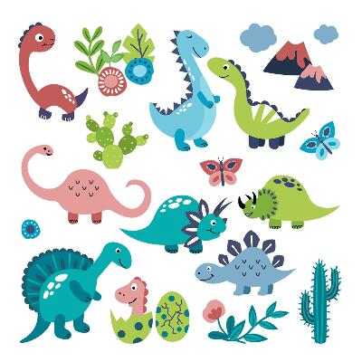 Stickere camera copiilor 60x108 Dinozauri de basm în nuanțe delicate