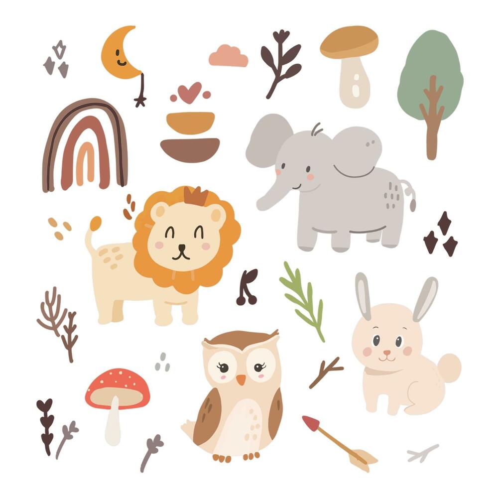 Stickere camera copiilor 60x109 Inspirații boho cu motive animaliere și naturale