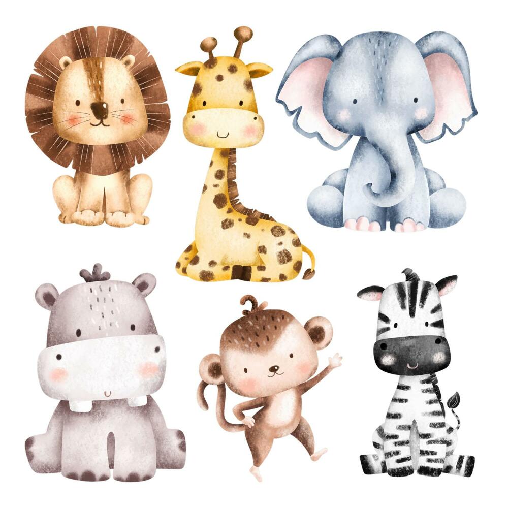 Stickere camera copiilor 60x99 Safari pastelat dulce cu animale sălbatice