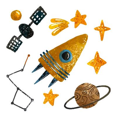 Stickere camera copiilor 60x86 Motiv de rachetă cu planete și stele în spațiu