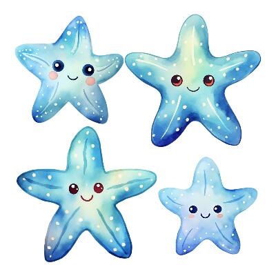 Stickere camera copiilor 60x64 Stea de mare zâmbitoare drăguță pe albastru