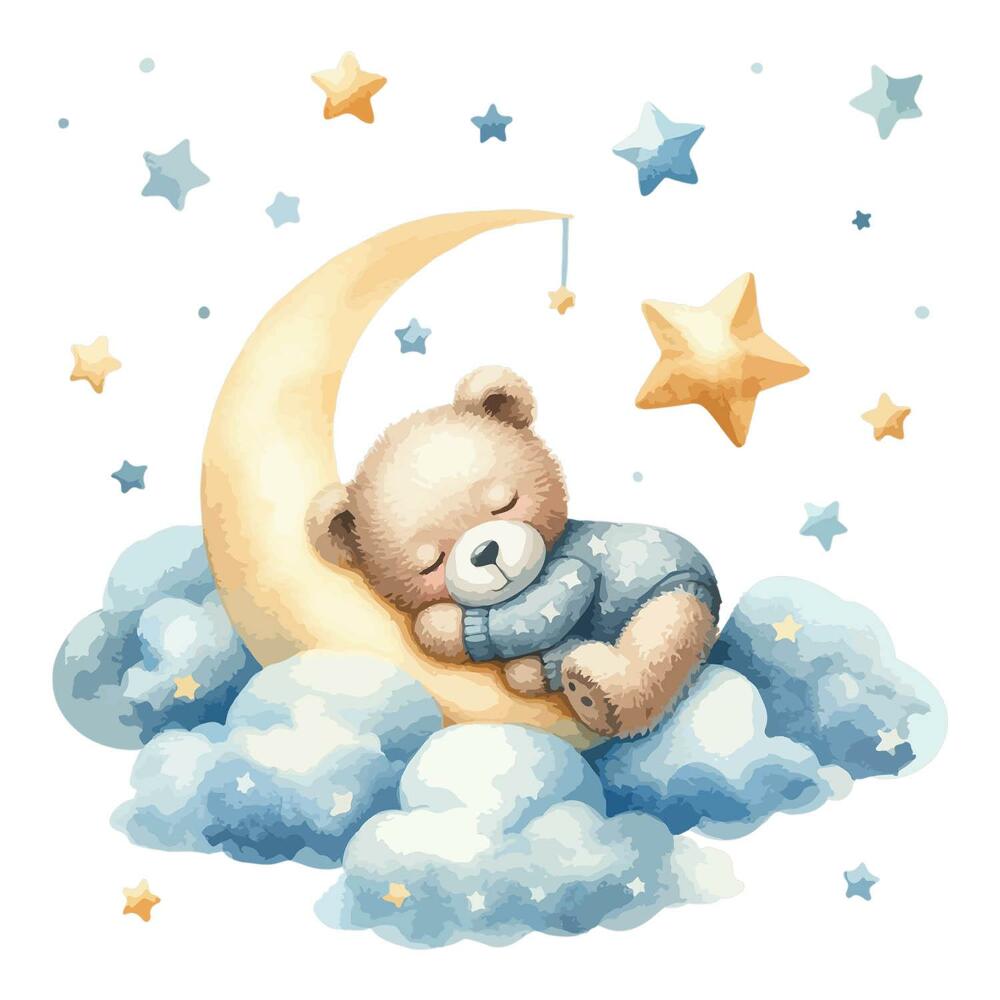 Stickere camera copiilor 60x57 Un ursuleț de pluș într-un vis pastelat pe nori și stele