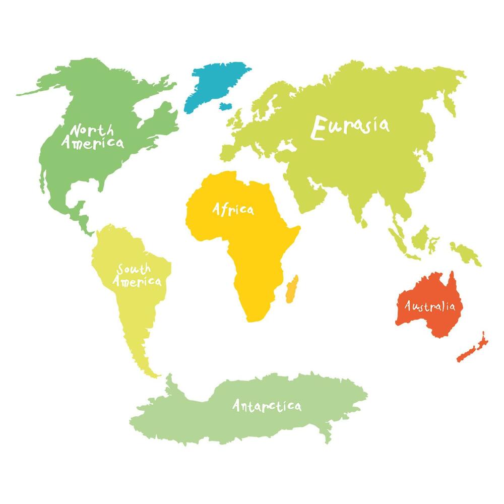 Stickere camera copiilor 60x87 Ilustrație educativă a continentelor în nuanțe pastelate