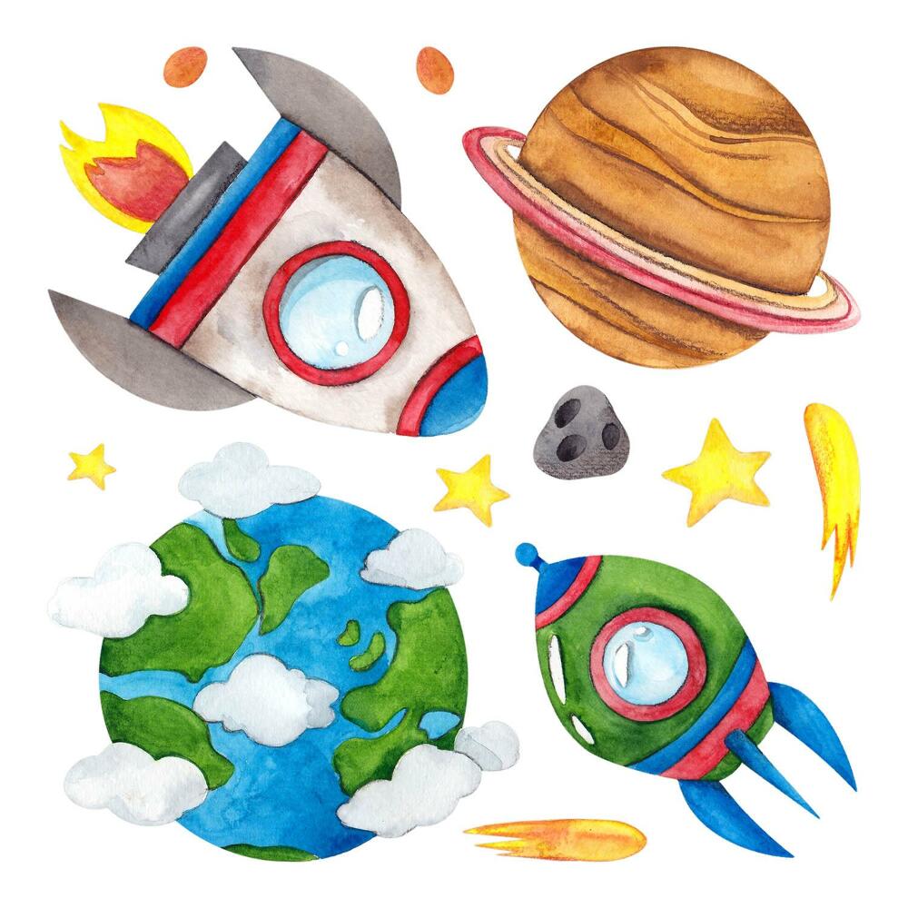 Stickere camera copiilor 60x102 Cosmosul Pământului în stil acuarelă