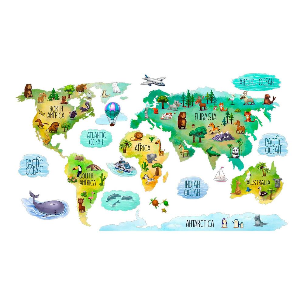 Stickere camera copiilor 60x94 Hartă educațională a lumii cu continente colorate