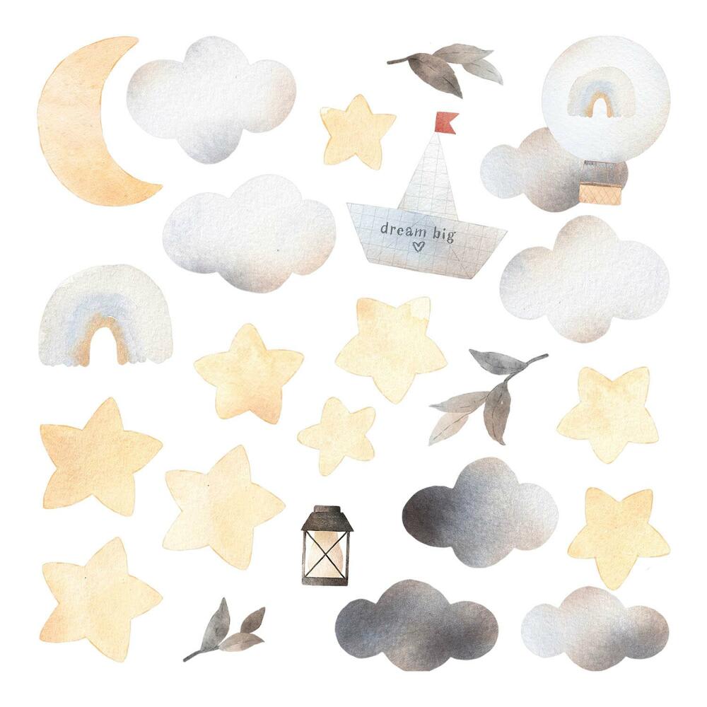 Stickere camera copiilor 60x71 Elemente de cer în acuarelă în nuanțe pastelate