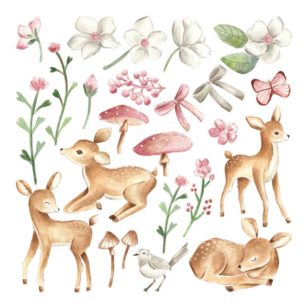 Stickere camera copiilor 60x89 Căprioară mică într-un decor pastelat în acuarelă