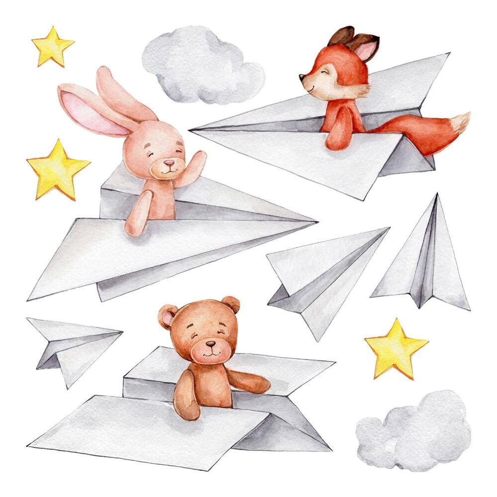 Stickere camera copiilor 60x102 Acuarele pastelate cu animale drăguțe