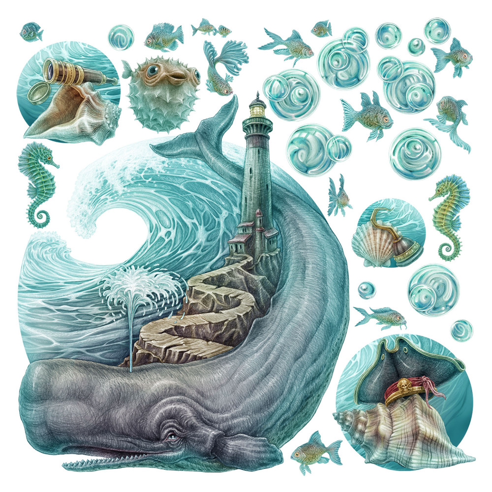 Stickere camera copiilor 60x69 Lumea desenelor animate a animalelor marine în pasteluri