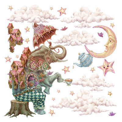 Stickere camera copiilor 60x83 Lumea animalelor pastelate în stil desen animat