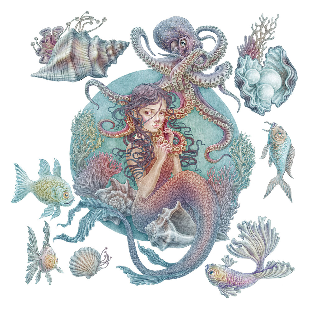 Stickere camera copiilor 60x67 Scoici subacvatice și animale de basm