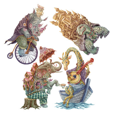 Stickere camera copiilor 60x79 Animale într-un stil pastel de basm