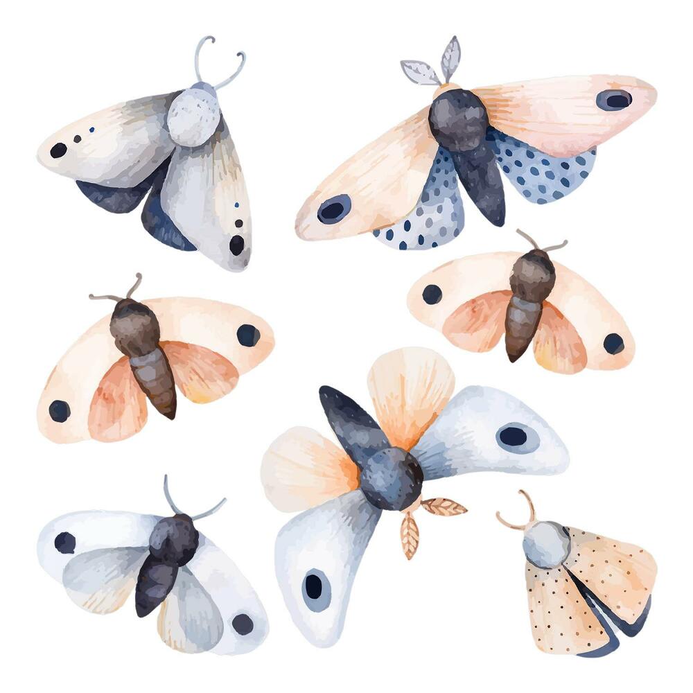 Autocolante pereți copii100x128 Molii Boho în nuanțe pastelate și insecte colorate