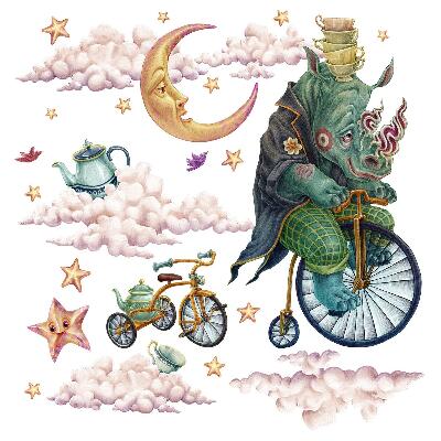 Autocolante pereți copii100x134 O lume ilustrată a faunei cu o abordare artistică