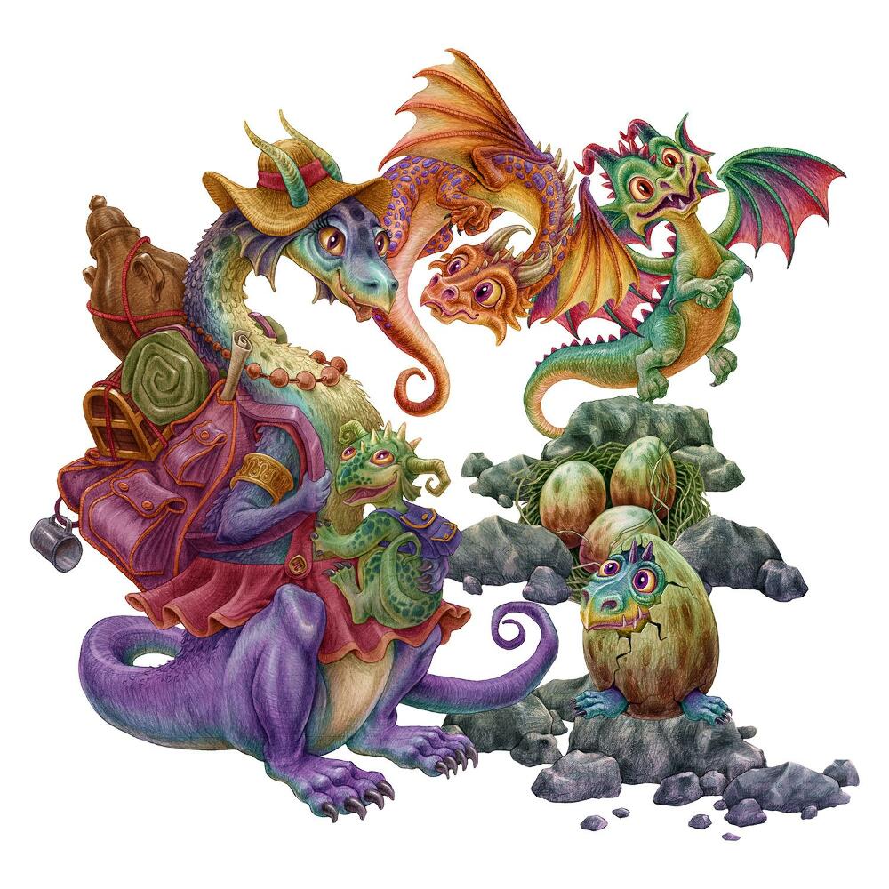 Autocolante pereți copii100x122 Dragoni multicolori într-un stil ilustrativ