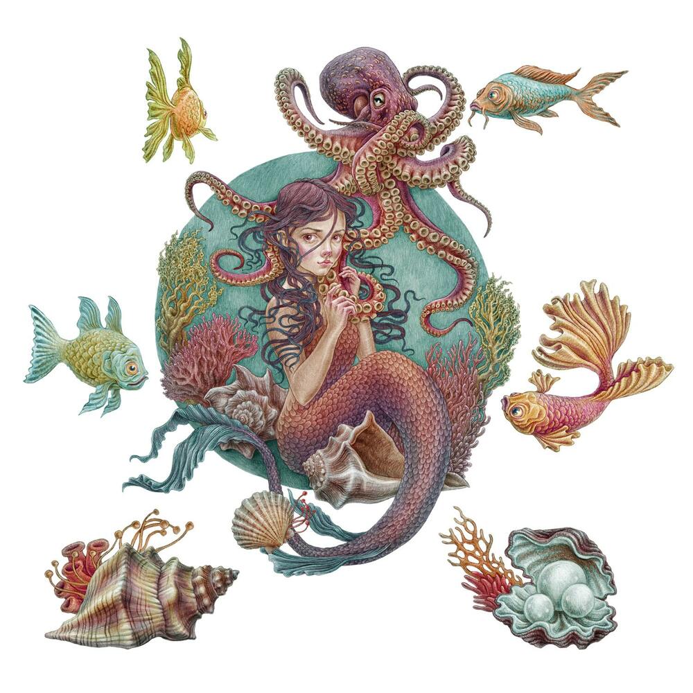 Autocolante pereți copii100x112 Animale subacvatice într-o versiune de basm