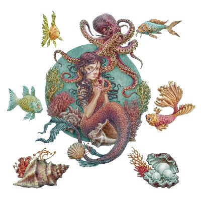 Autocolante pereți copii100x112 Animale subacvatice într-o versiune de basm