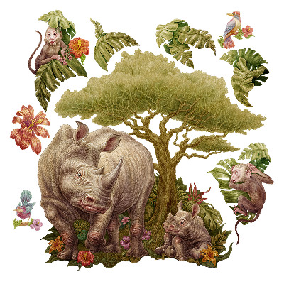 Autocolante pereți copii100x108 Safari de desene animate cu animale sălbatice