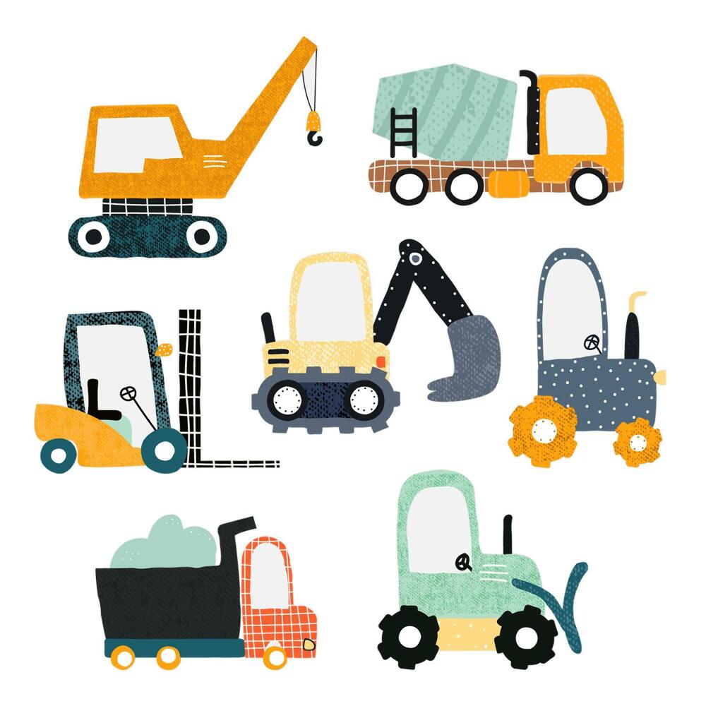 Autocolante pereți copii100x152 Mașini industriale multicolore