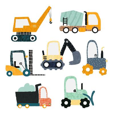 Autocolante pereți copii100x152 Mașini industriale multicolore