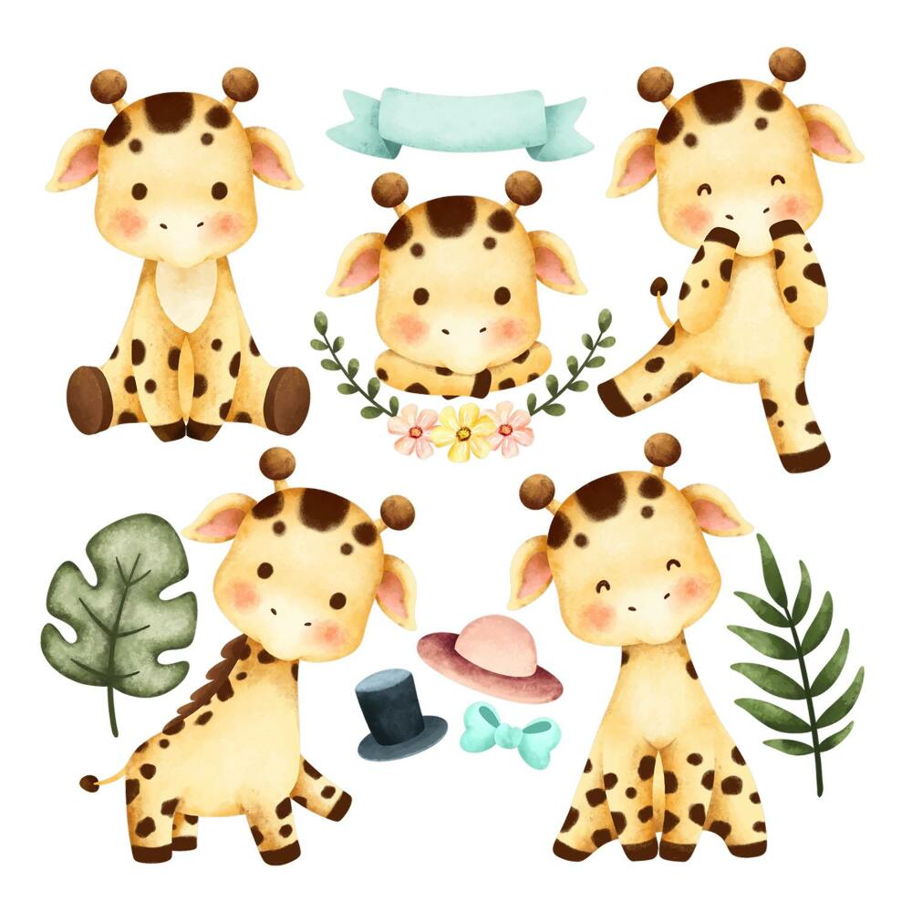 Autocolante pereți copii100x169 Animale de safari fermecătoare în culori pastelate