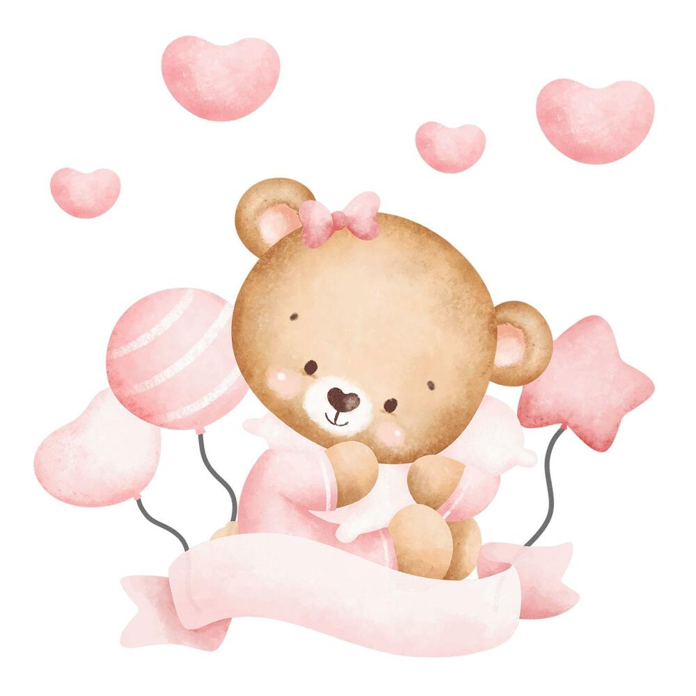 Autocolante pereți copii100x149 Un ursuleț de pluș fermecător într-un motiv pastelat în acuarelă