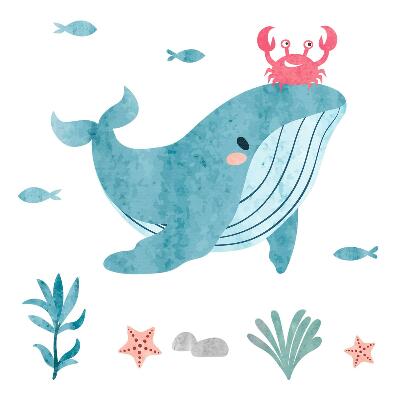 Autocolante pereți copii100x121 Acuarelă cu animale și plante din adâncuri