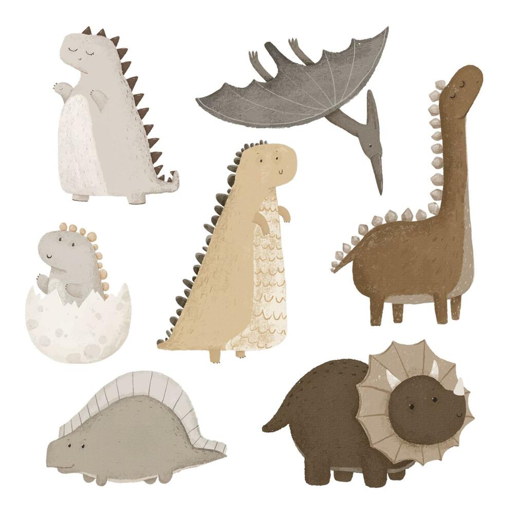 Autocolante pereți copii100x152 Dinozauri boho în nuanțe pastelate