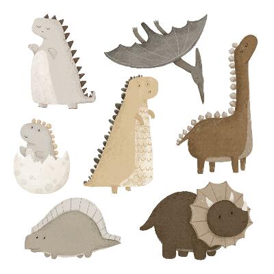 Autocolante pereți copii100x152 Dinozauri boho în nuanțe pastelate