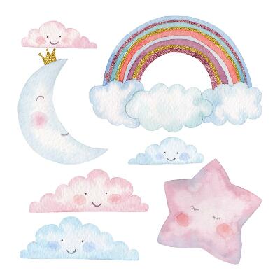 Autocolante pereți copii100x137 Un cer nocturn minunat într-un stil pastelat de acuarelă