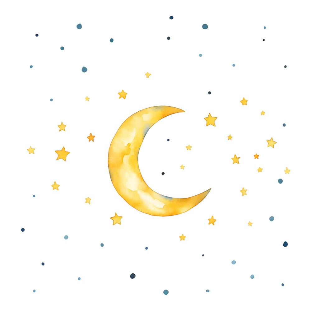 Autocolante pereți copii100x108 Cer nocturn în acuarelă cu lună și stele