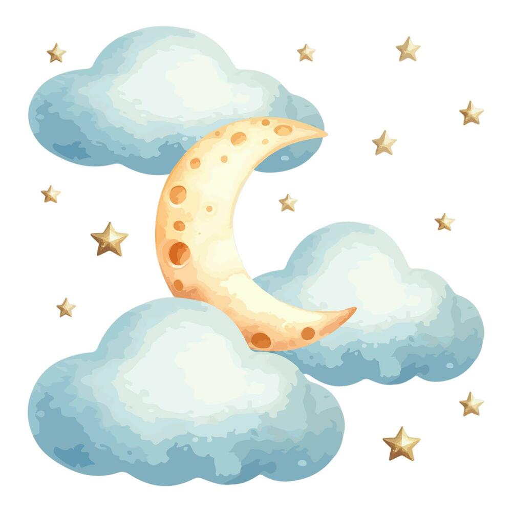 Autocolante pereți copii100x124 Cer nocturn cu nori în stil pastel