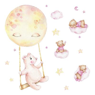 Autocolante pereți copii100x142 Ursuleți de pluș drăguți în culori de acuarelă