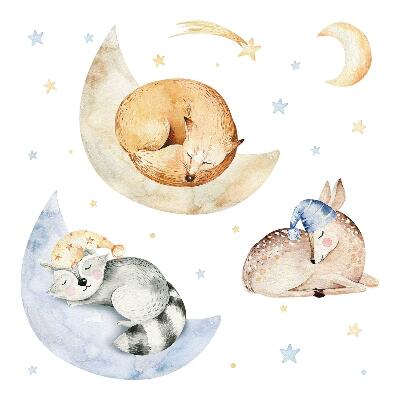 Autocolante pereți copii100x144 Animale de pădure în acuarelă în spațiu pastelat