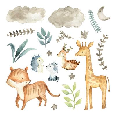 Autocolante pereți copii100x168 Modele pastelate de acuarelă cu animale și plante
