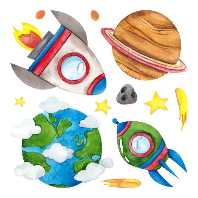 Autocolante pereți copii100x169 Cosmosul Pământului în stil acuarelă