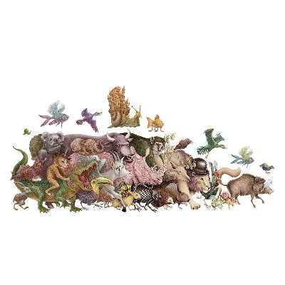 Autocolante pereți copii100x173 Desenarea animalelor de basm în pasteluri