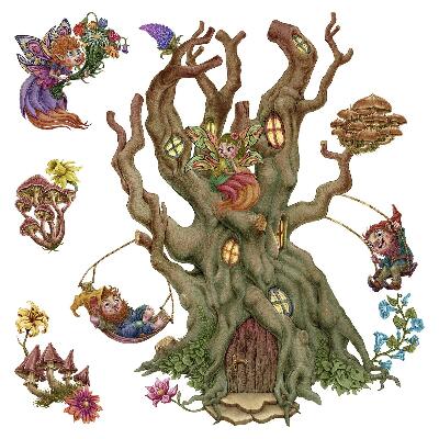 Autocolante perete130x209 Pitici și zâne în pădurea fermecată