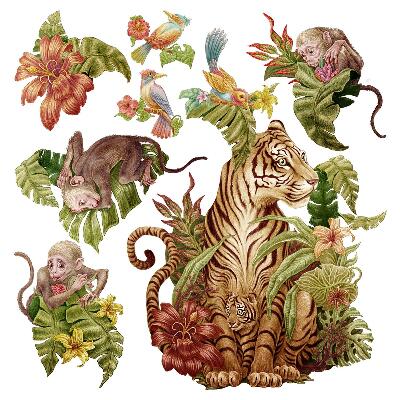 Autocolante perete130x173 Animale pastelate într-un safari în junglă